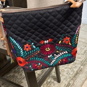 Floral Embroidered Quilted Crossbody Bag